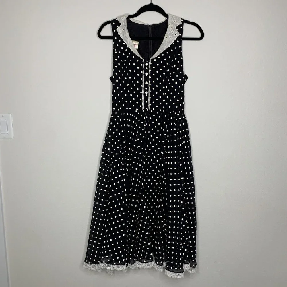 Candi Jones Calif Polka Dot Dress Womans Sz 11 Sleeveless Black & White Vintage - Picture 2 of 10